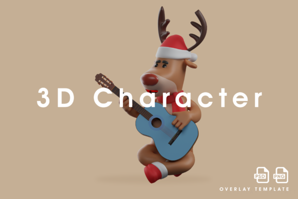 A Musician Christmas Deer 3D Cartoon Illustration