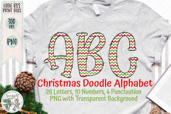 Christmas Chevron Doodle Alphabet Set for Editorial Use