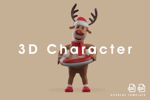 Christmas Deer 3D Wearing Swimming Tire Illustration