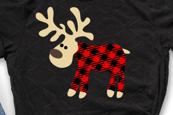 Christmas Deer in Pajamas Buffalo Plaid Illustration