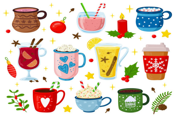 Christmas Drinks Illustrations for Seasonal Design Projects