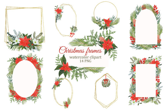 Christmas Floral Frame Clipart, Winter Illustrations
