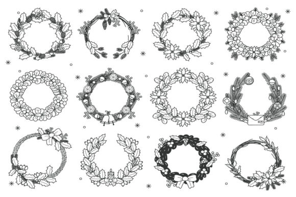 Christmas Floral Wreaths Illustrations for Handmade Creations