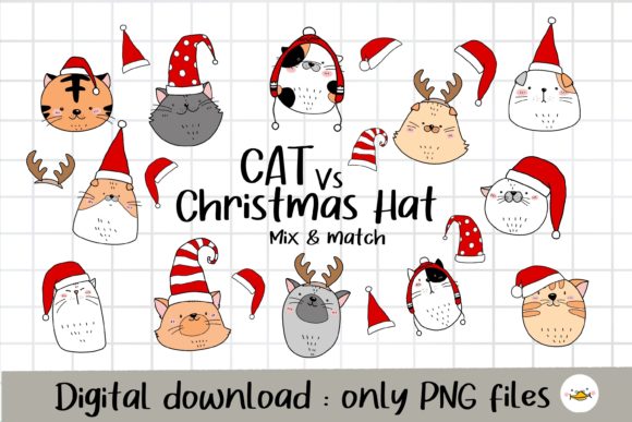Christmas Hat and Cat Face Clipart for Festive Branding