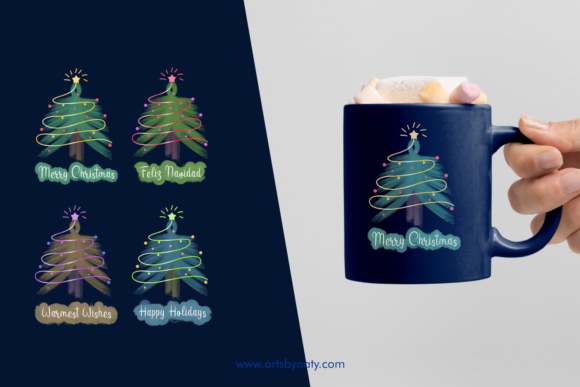 Christmas Trees and Wishes Sublimation Illustrations