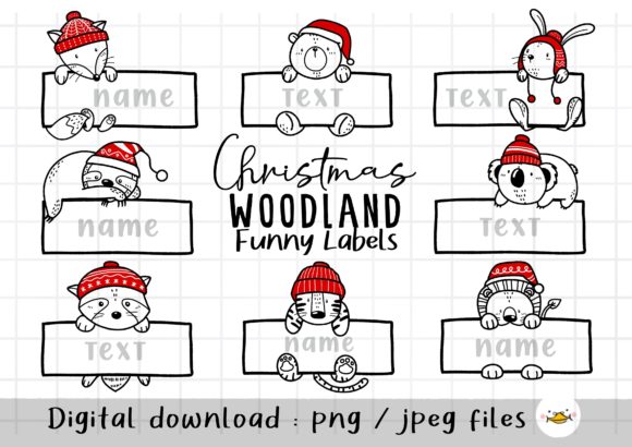 Christmas Woodland Label PNG, Nametag PNG for Illustrations