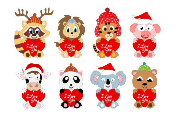 Cute Animal Cartoon on Christmas Illustrations