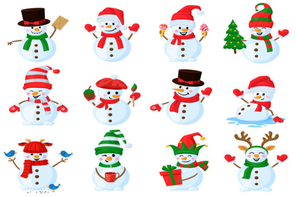 Cute Christmas Snowmen Illustrations for Digital Selling