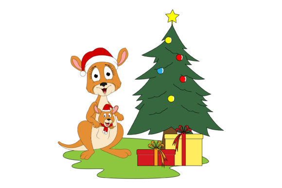 Cute Kangaroo Cartoon on Christmas Illustration