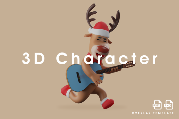 Funny Christmas Deer 3D Cartoon Running Illustration