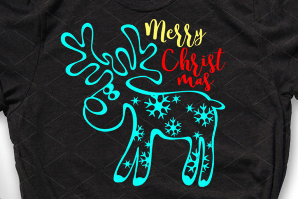 Merry Christmas Deer Contour Snowflakes Illustrations