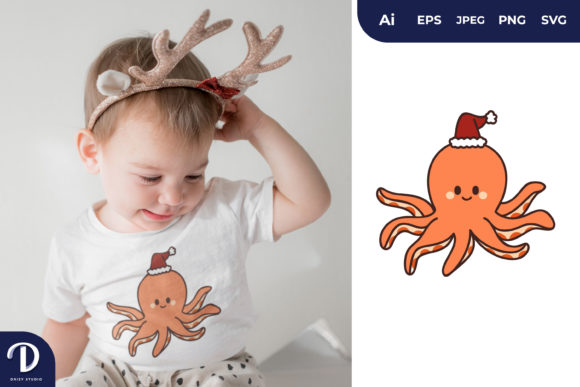 Octopus Wearing Christmas Hat Illustration Review
